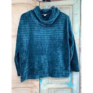 J Jill Velour Crowl Neck Sweater XS Blue